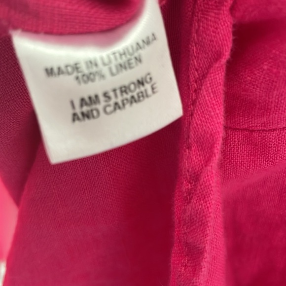 FLAX Pink Linen Lagenlook Button Front Collared Blouse - Picture 7 of 7